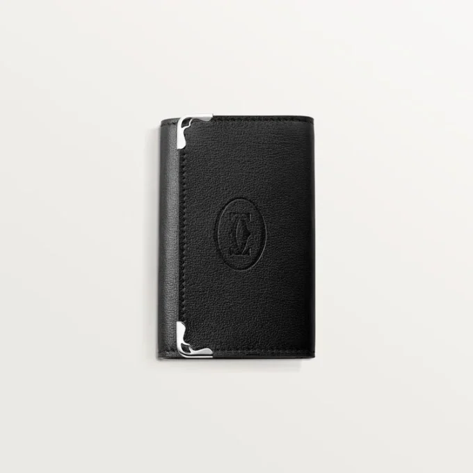 6-Key Key Ring, Must De Cartier – Black Calfskin, Stainless Steel Finish – Cartier