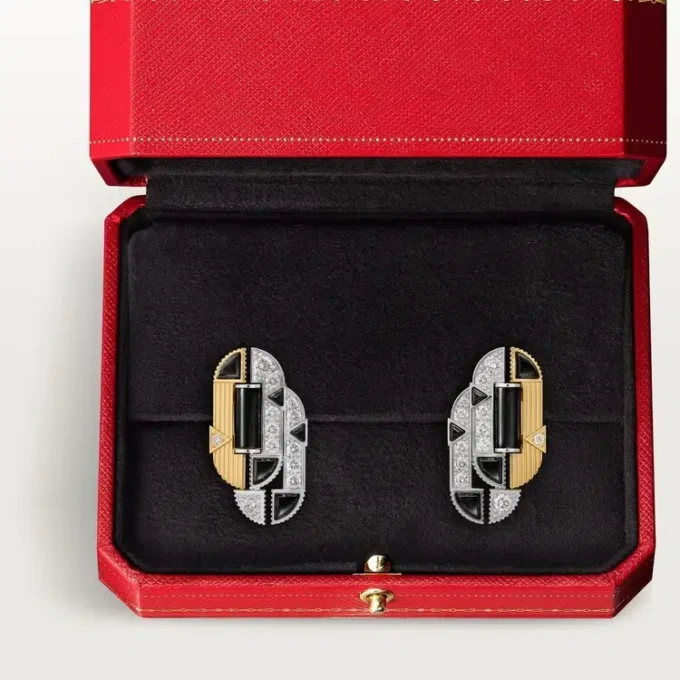 Geometrie & Contrastes Earrings, Onyx, Paved