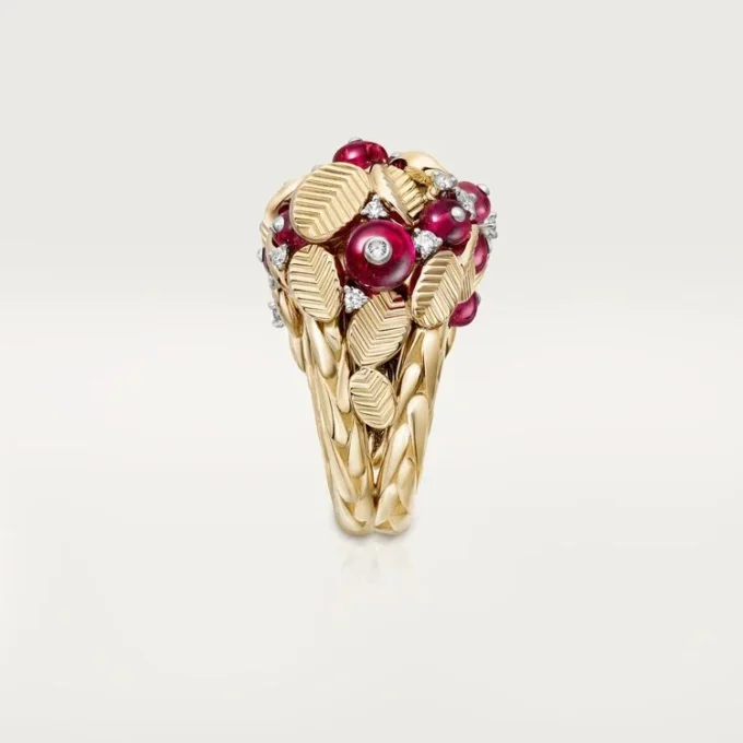 Grain De Cafe Ring, Rubellite, Semi-Paved