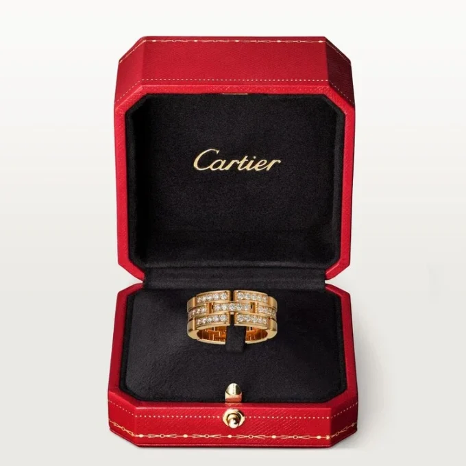 Maillon Panthere Ring, 3 Half Diamond-Paved Rows – Pink Gold, Diamonds – Cartier