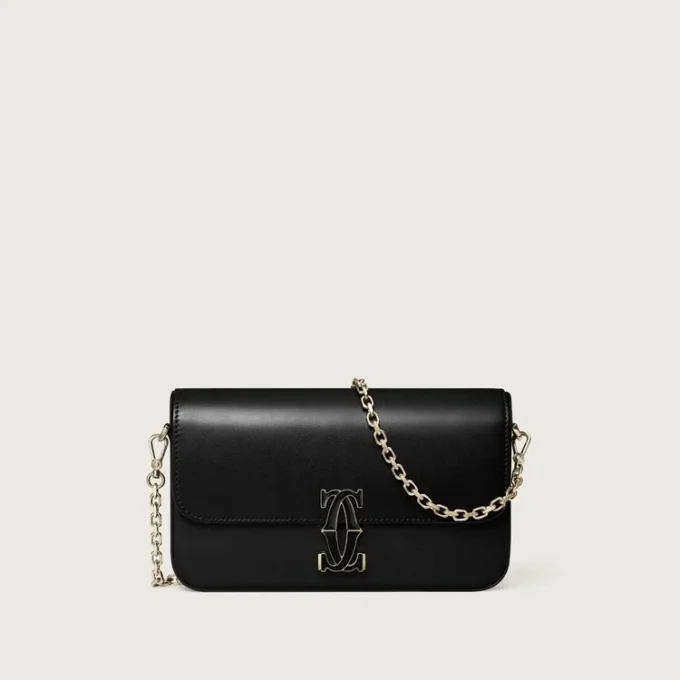 Mini Chain Bag, Double C De Cartier – Black Calfskin, Gold and Black Enamel Finish – Cartier Mini Chain Bag, Double C De Cartier – Black Calfskin, Gold and Black Enamel Finish – Cartier