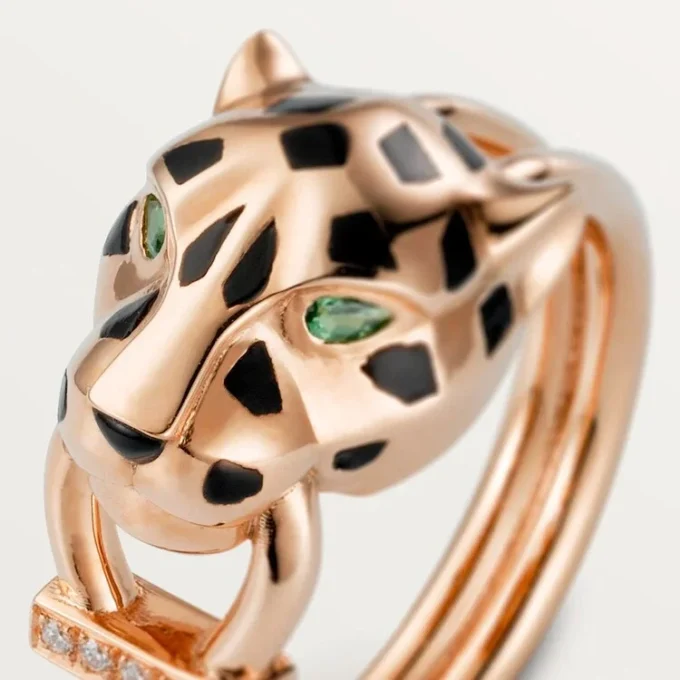 Panthere De Cartier Ring – Pink Gold, Tsavorite Garnets, Onyx, Black Lacquer, Diamonds – Cartier