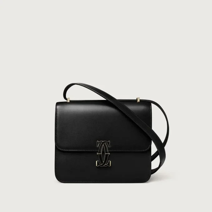 Shoulder Bag, Mini, Double C De Cartier – Black Calfskin, Gold and Black Enamel Finish – Cartier