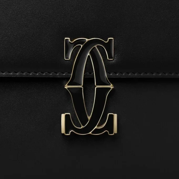 Shoulder Bag, Mini, Double C De Cartier – Black Calfskin, Gold and Black Enamel Finish – Cartier