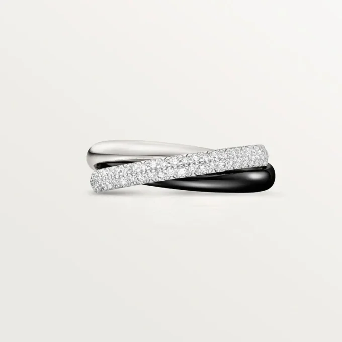 Trinity Ring, Ceramic, Small Model, Half-Paved