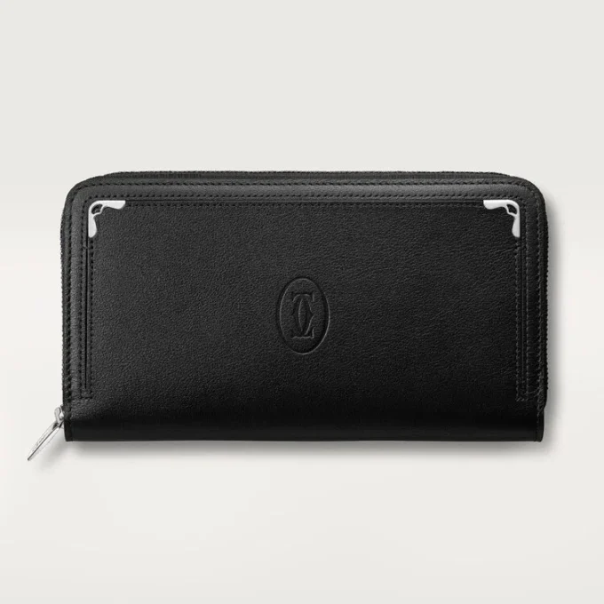 Zipped International Wallet, Must De Cartier – Black Calfskin, Palladium Finish – Cartier